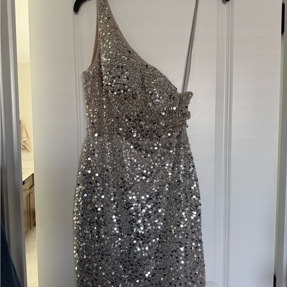 NWT Gianni Bini Sparkling Silver One-Shoulder Dress
